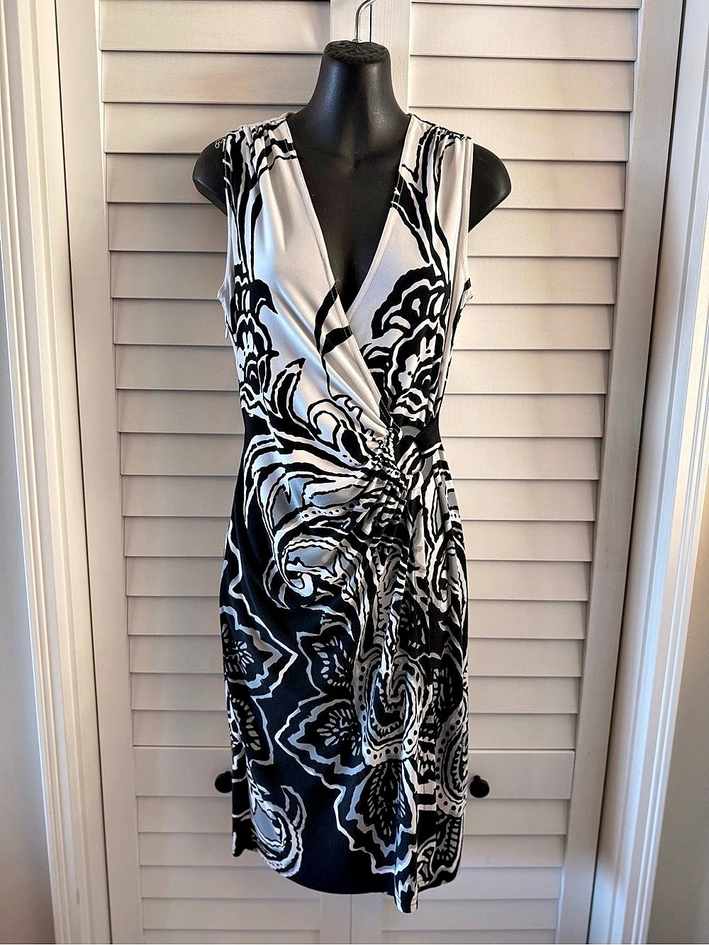 Joseph Ribkoff 31593 Floral Paisley Ring Detail Dress Black White Size 4